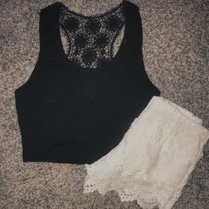 Black lace crop top